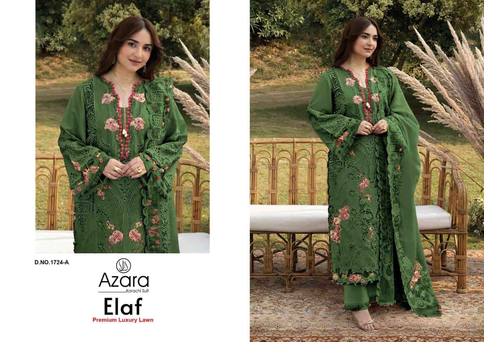 Radhika Azara Elaf Premium Luxury Lawn Pakistani Suits 4 Pcs Catalog
