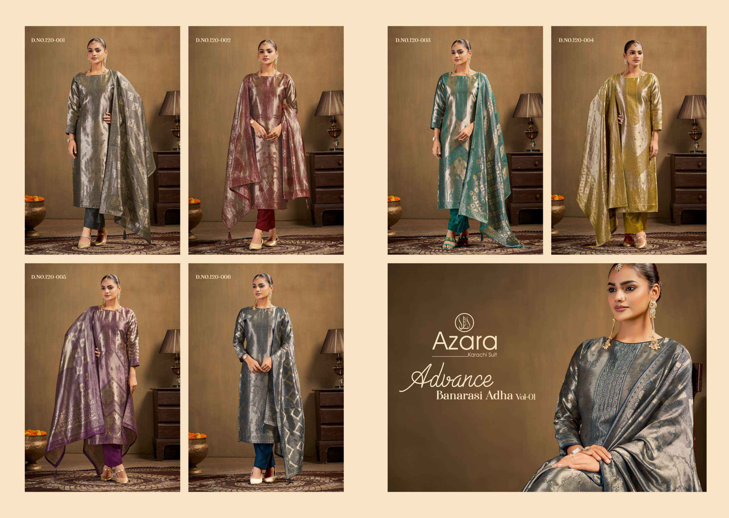Radhika Fashion Azara Advance Banarashi Adah Vol 1 Jacquard  Dress Material 6 pcs Catalogue