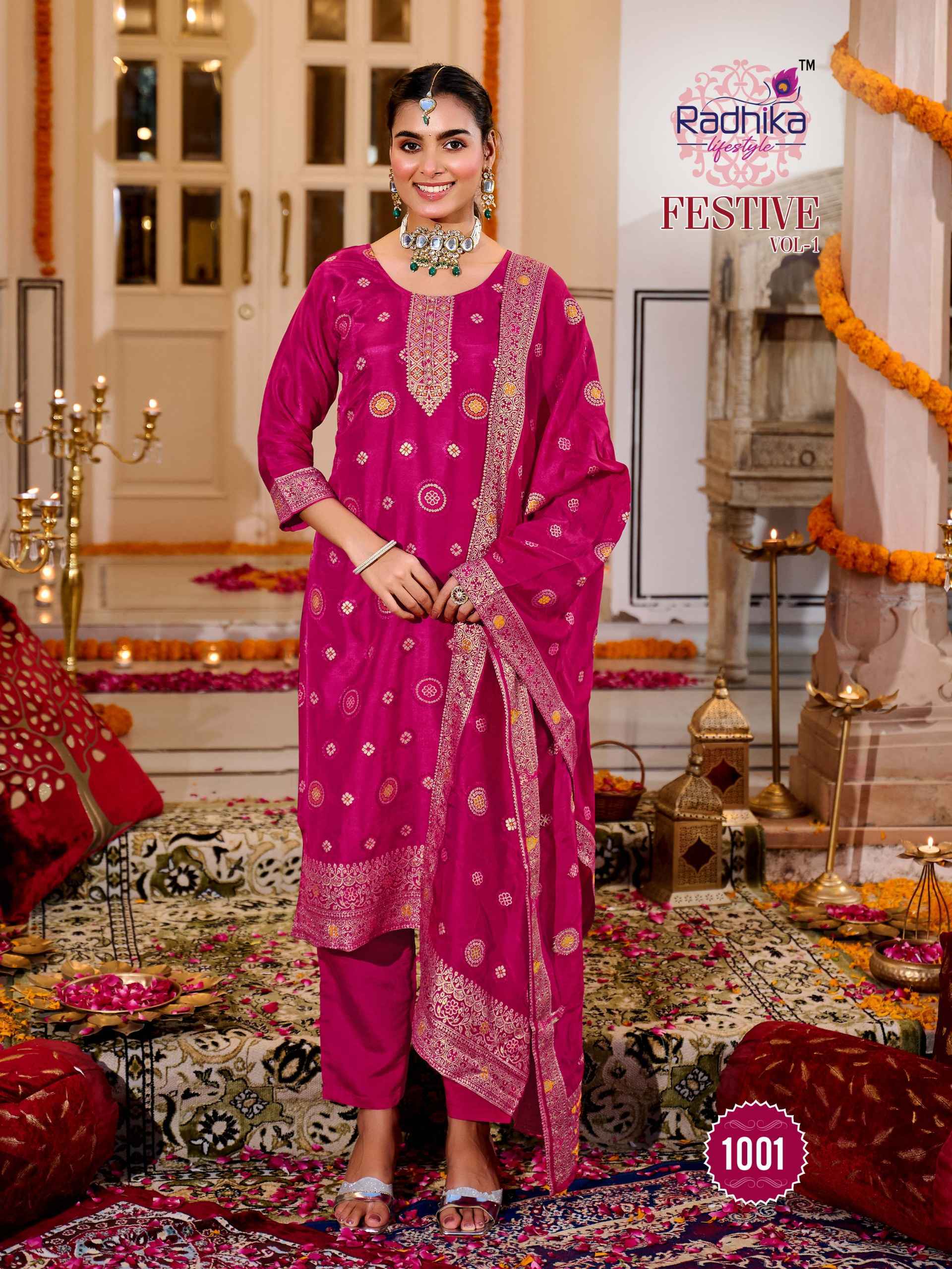 Radhika Lifestyle Festive Vol 1 Dola Silk Jacquard Readymade Suits 4 pcs Catalogue