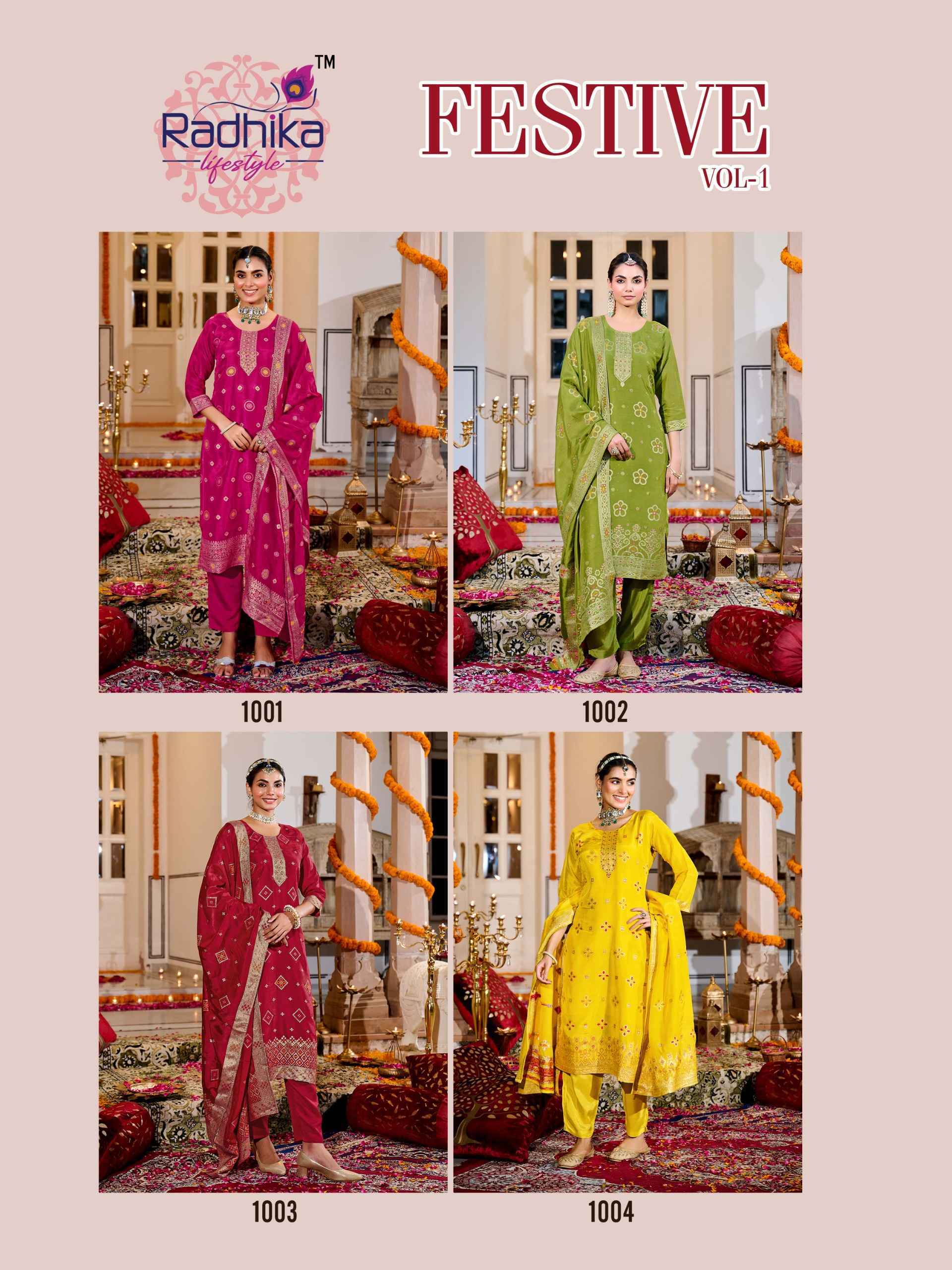 Radhika Lifestyle Festive Vol 1 Dola Silk Jacquard Readymade Suits 4 pcs Catalogue