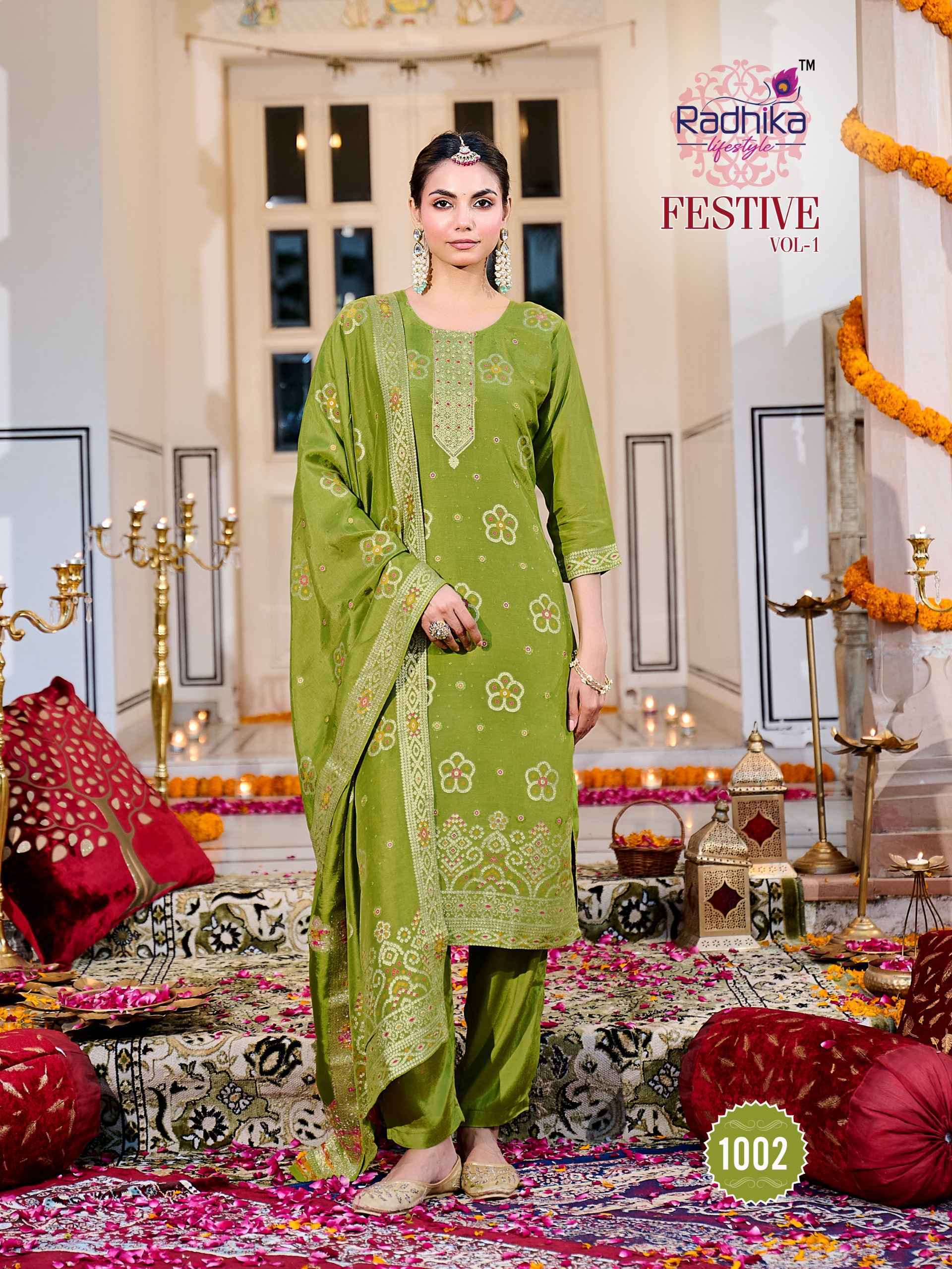 Radhika Lifestyle Festive Vol 1 Dola Silk Jacquard Readymade Suits 4 pcs Catalogue