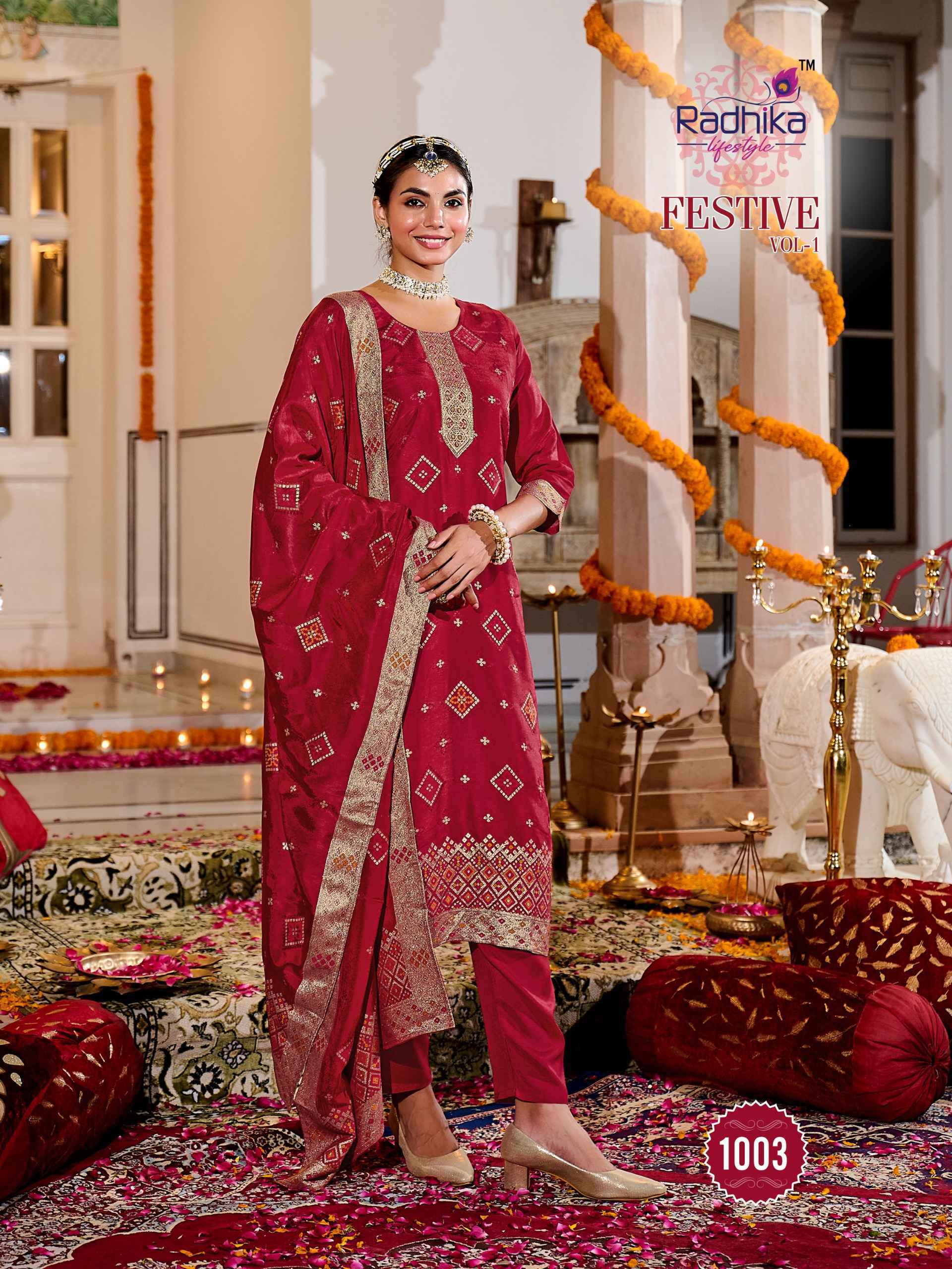 Radhika Lifestyle Festive Vol 1 Dola Silk Jacquard Readymade Suits 4 pcs Catalogue