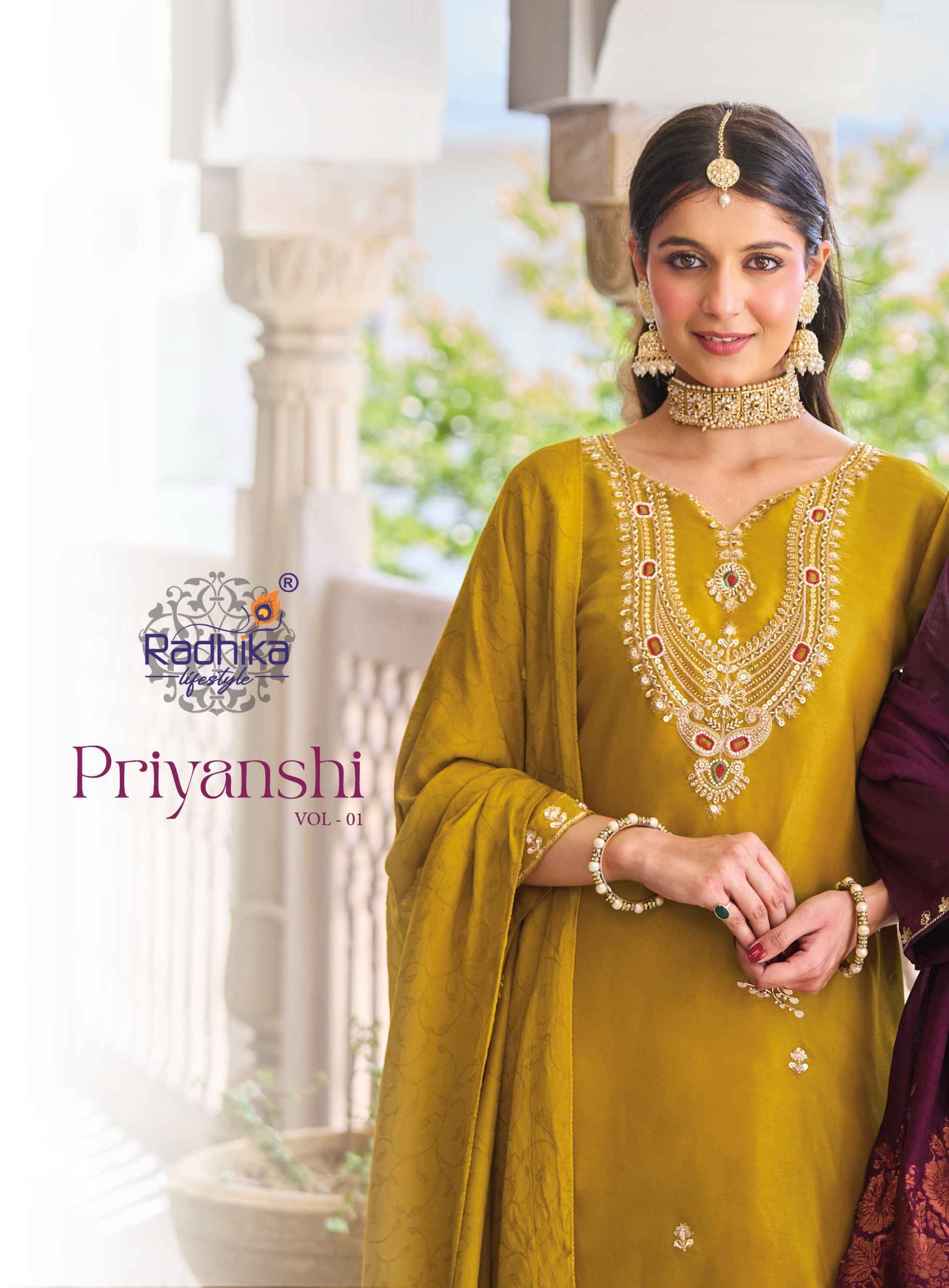 Radhika Lifestyle Priyanshi Vol 1 Roman Glass Silk Kurti Combo 6 pcs Catalog