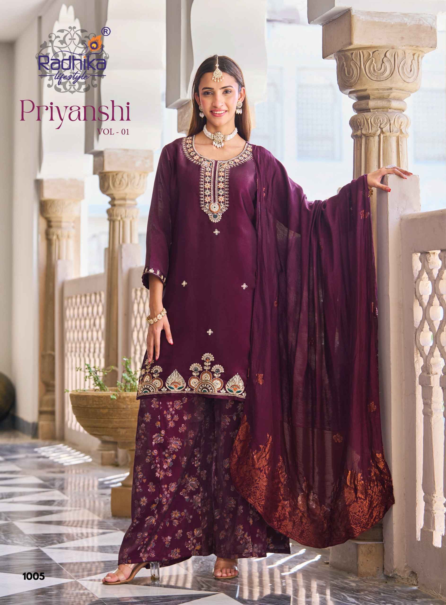 Radhika Lifestyle Priyanshi Vol 1 Roman Glass Silk Kurti Combo 6 pcs Catalog