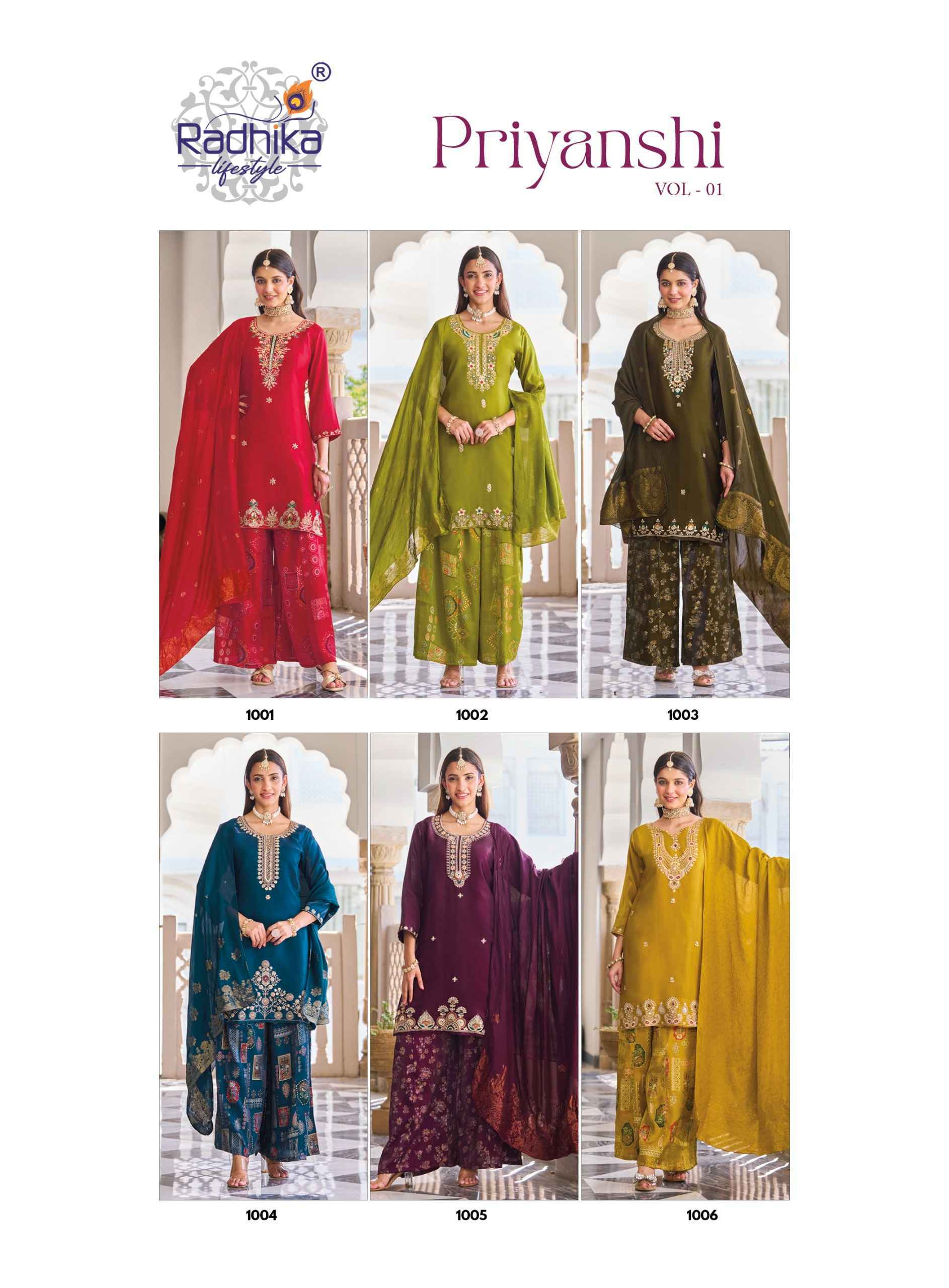 Radhika Lifestyle Priyanshi Vol 1 Roman Glass Silk Kurti Combo 6 pcs Catalog