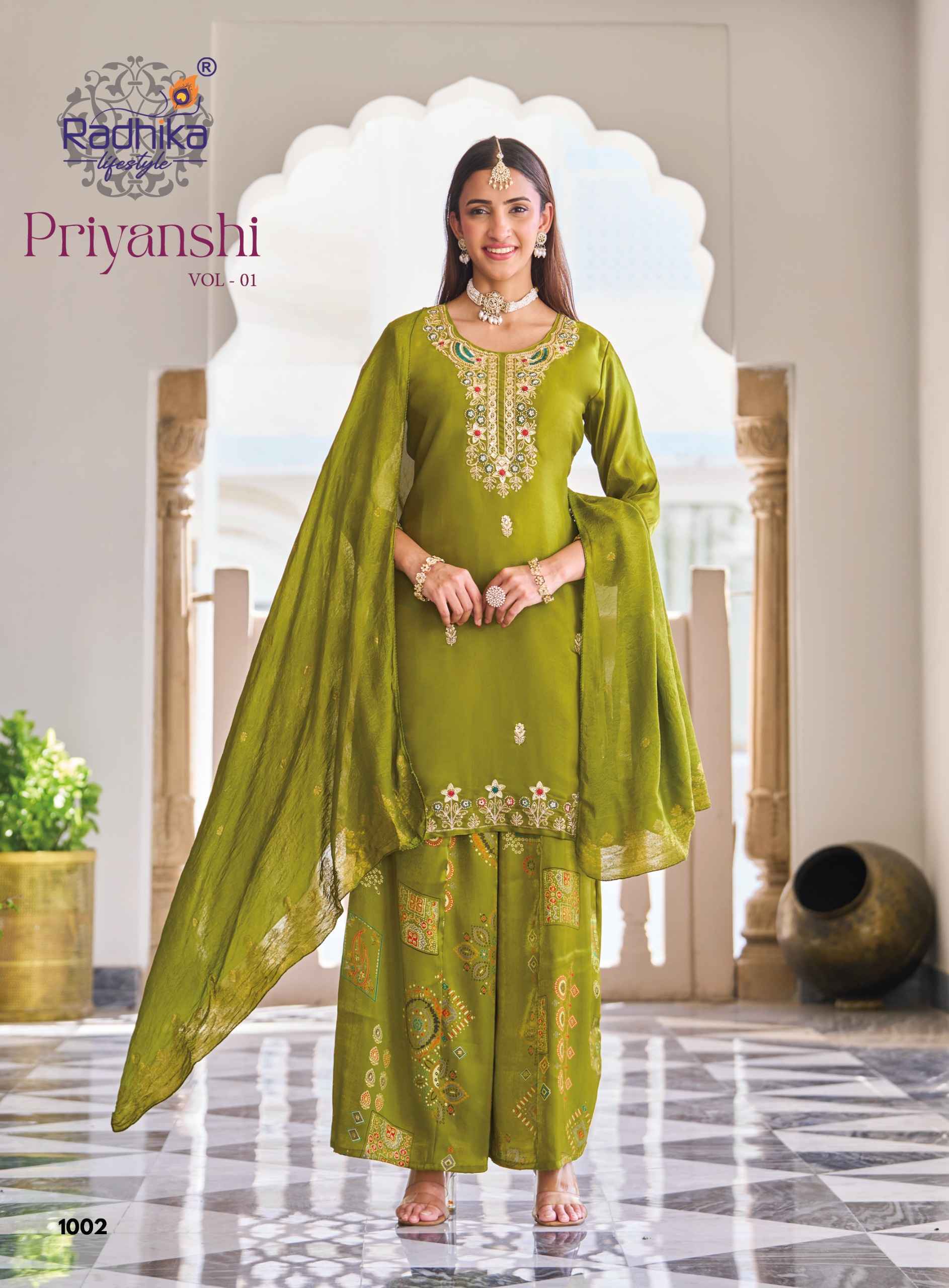 Radhika Lifestyle Priyanshi Vol 1 Roman Glass Silk Kurti Combo 6 pcs Catalog