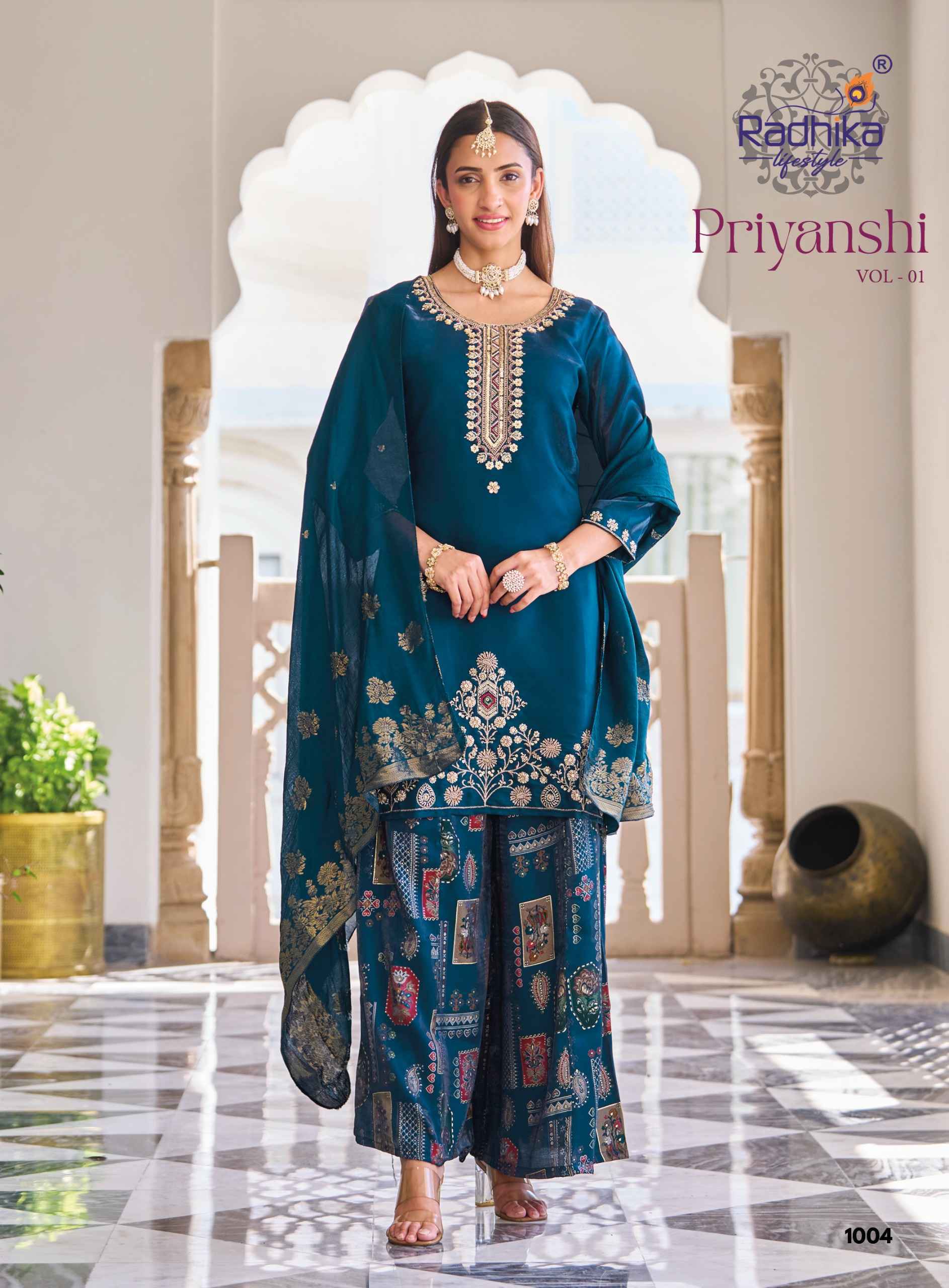 Radhika Lifestyle Priyanshi Vol 1 Roman Glass Silk Kurti Combo 6 pcs Catalog