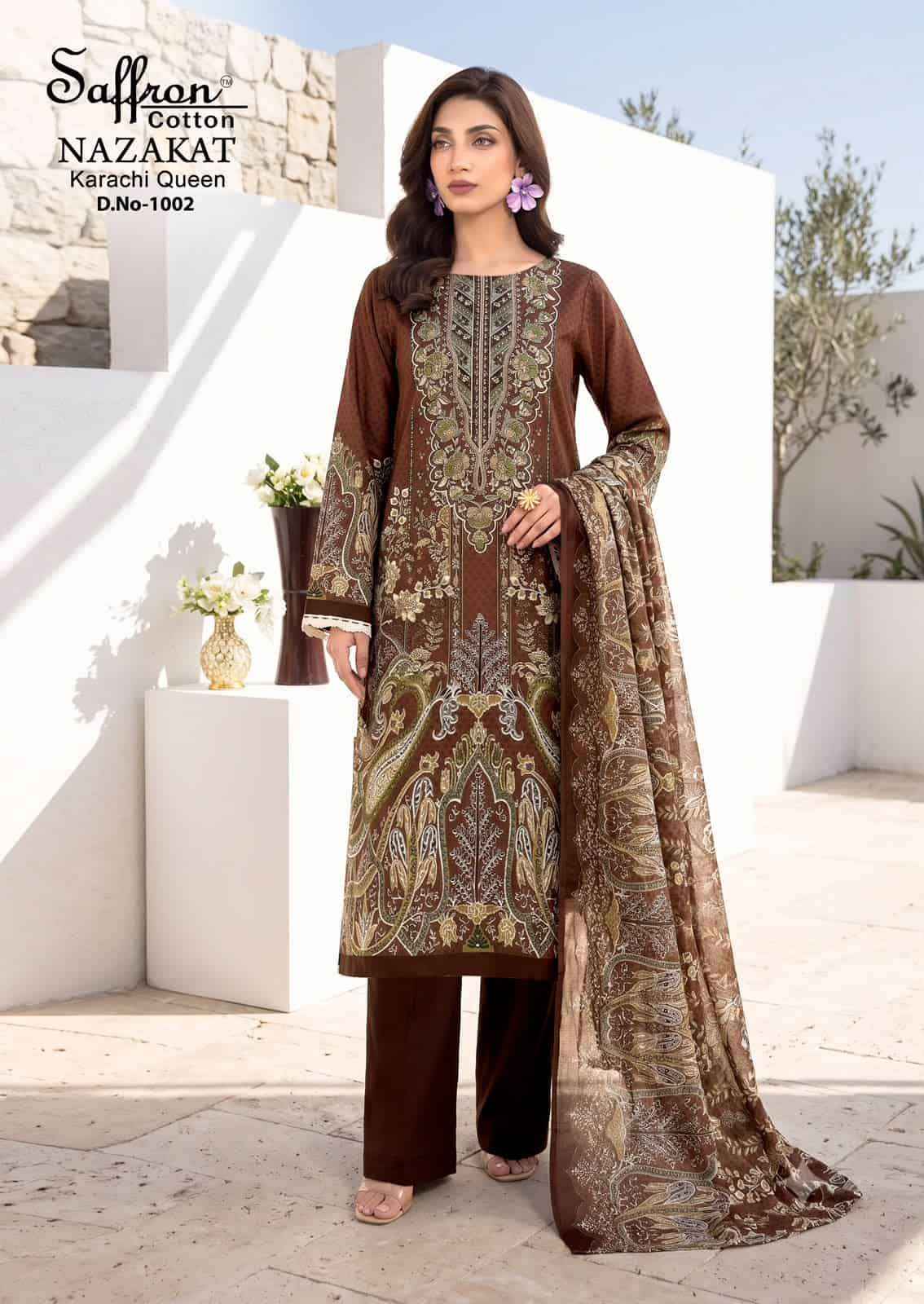 Saffron Cotton Nazakat Karachi Queen Vol 1 Soft Cotton Dress Catalog Surat