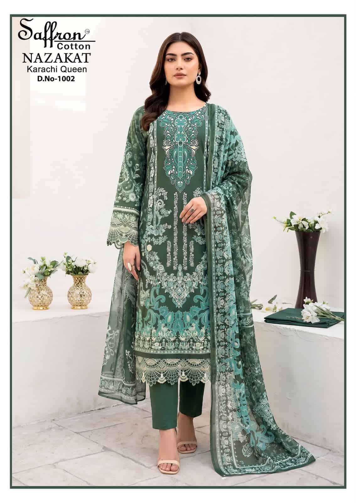 Saffron Cotton Nazakat Karachi Queen Vol 1 Soft Cotton Dress Catalog Surat