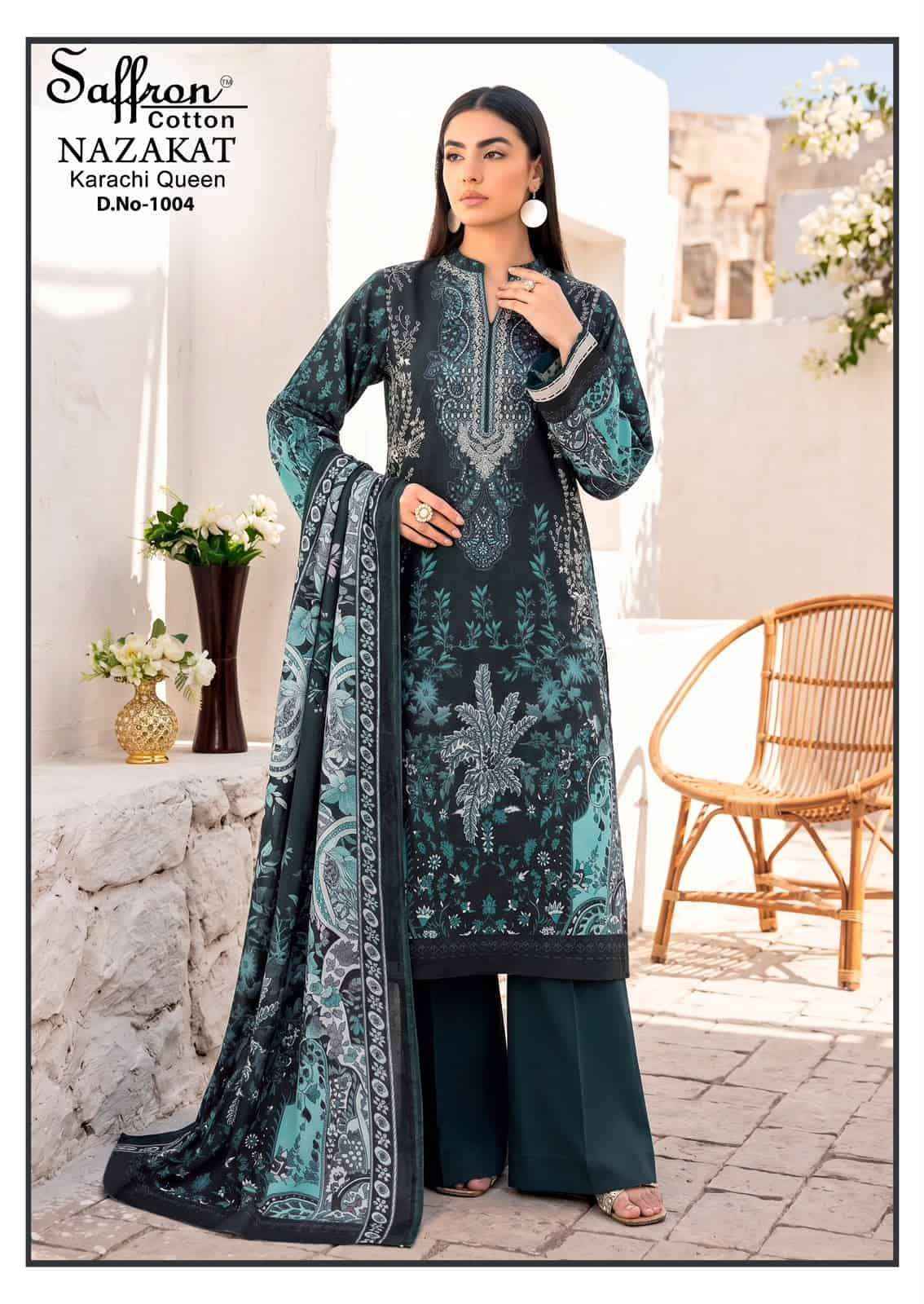 Saffron Cotton Nazakat Karachi Queen Vol 1 Soft Cotton Dress Catalog Surat