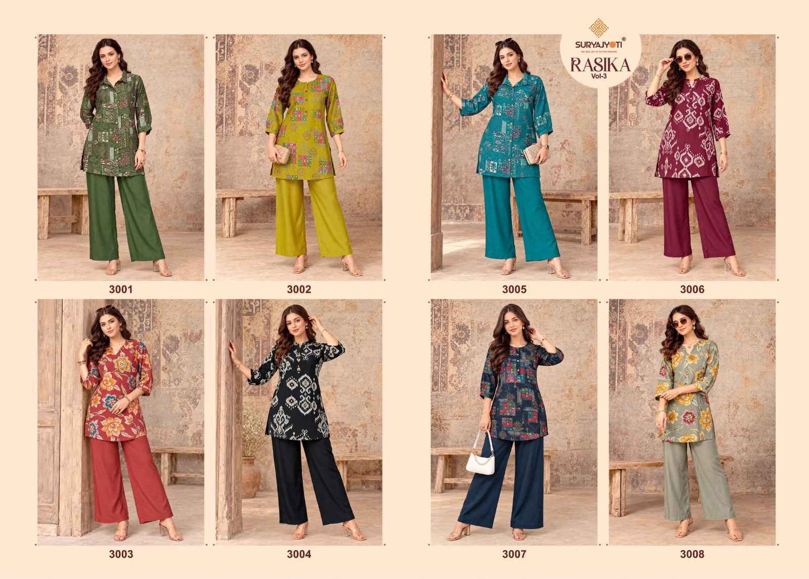 Suryajyoti Rasika Vol 3 Vertigan Co Ord Set 8 pcs Catalog | Wholesale Market In Surat