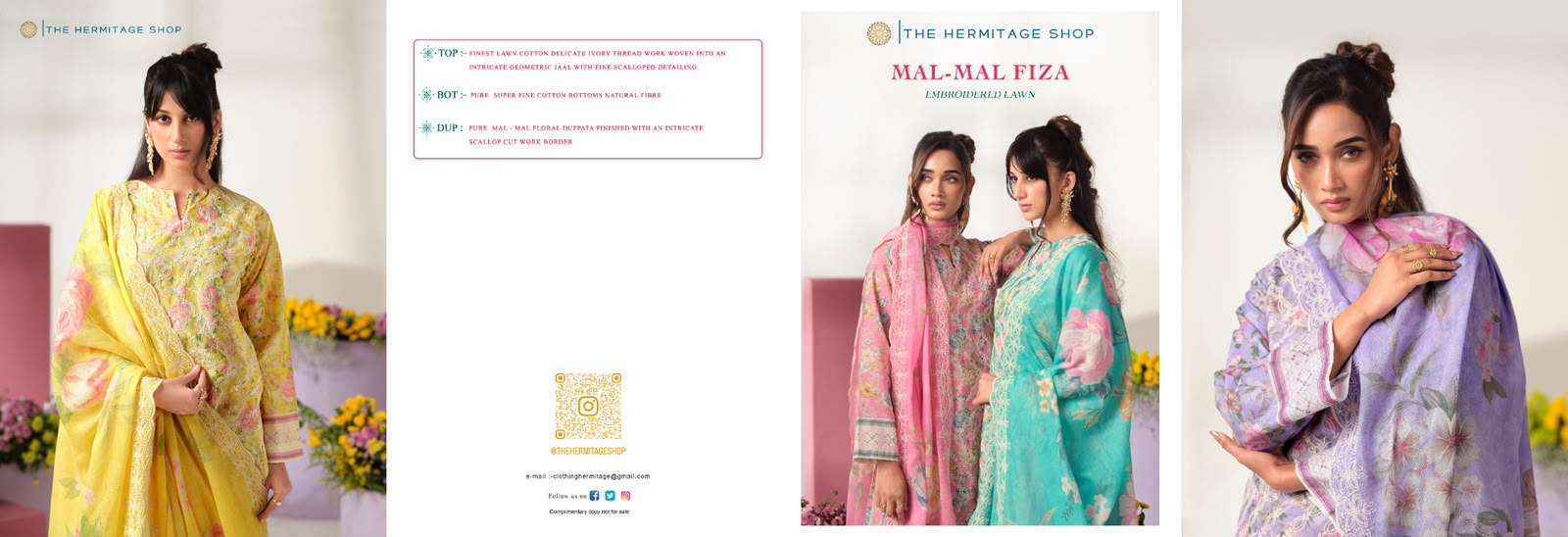 The Hermitage Shop Mal Mal Fiza Lawn Cotton Dress Material 4 pcs Catalog