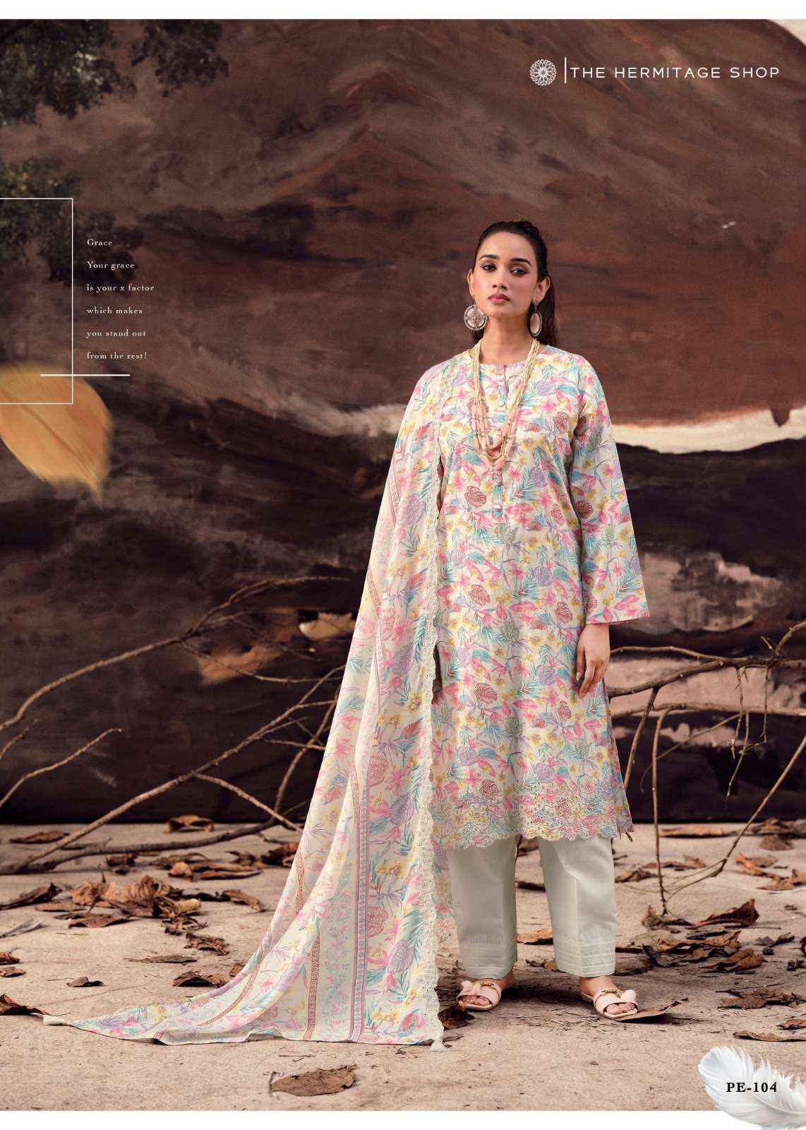 THE HERMITAGE SHOP PETALS IN MAL LAWN COTTON DRESS MATERIAL 4 PCS CATALOG