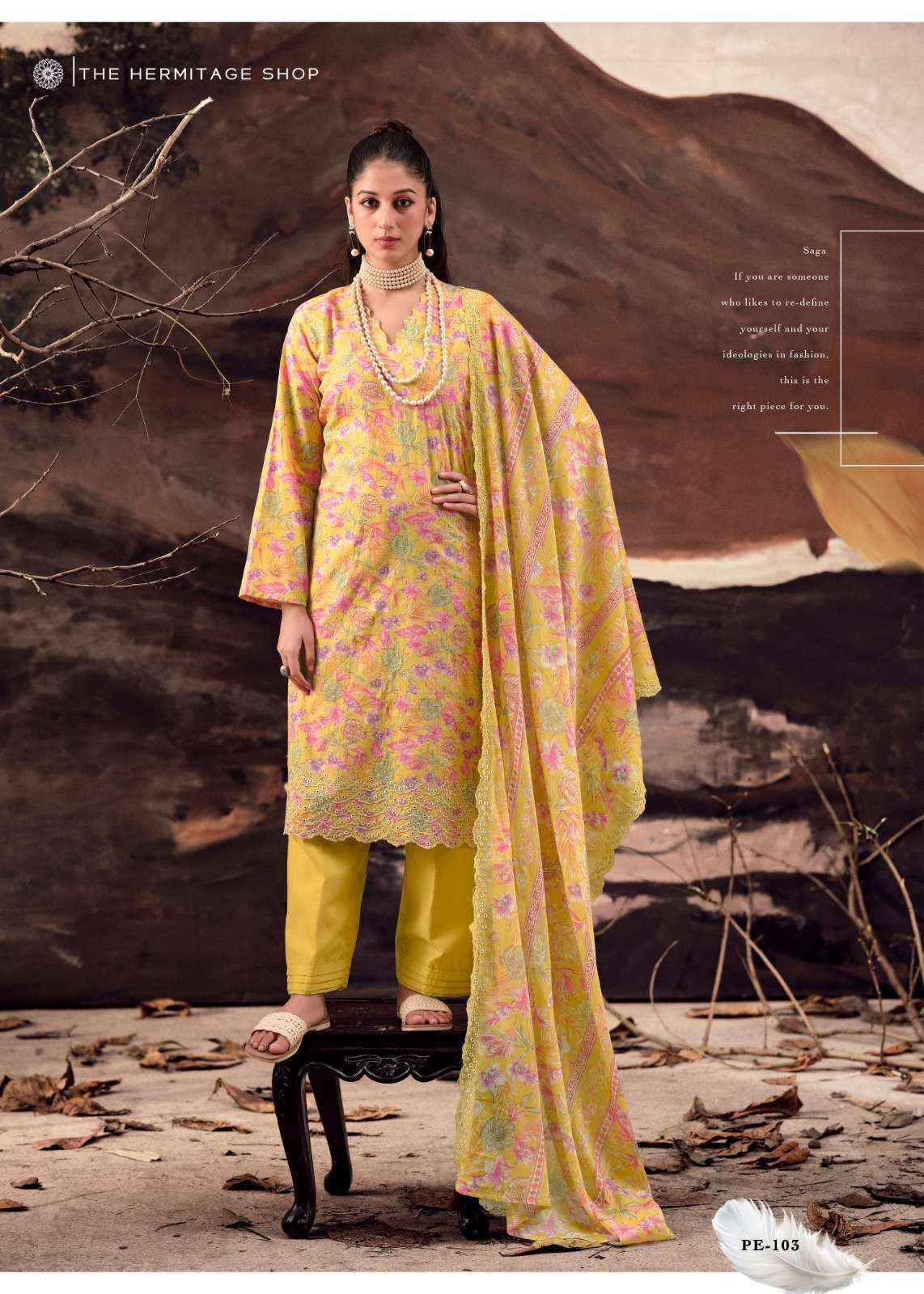 THE HERMITAGE SHOP PETALS IN MAL LAWN COTTON DRESS MATERIAL 4 PCS CATALOG
