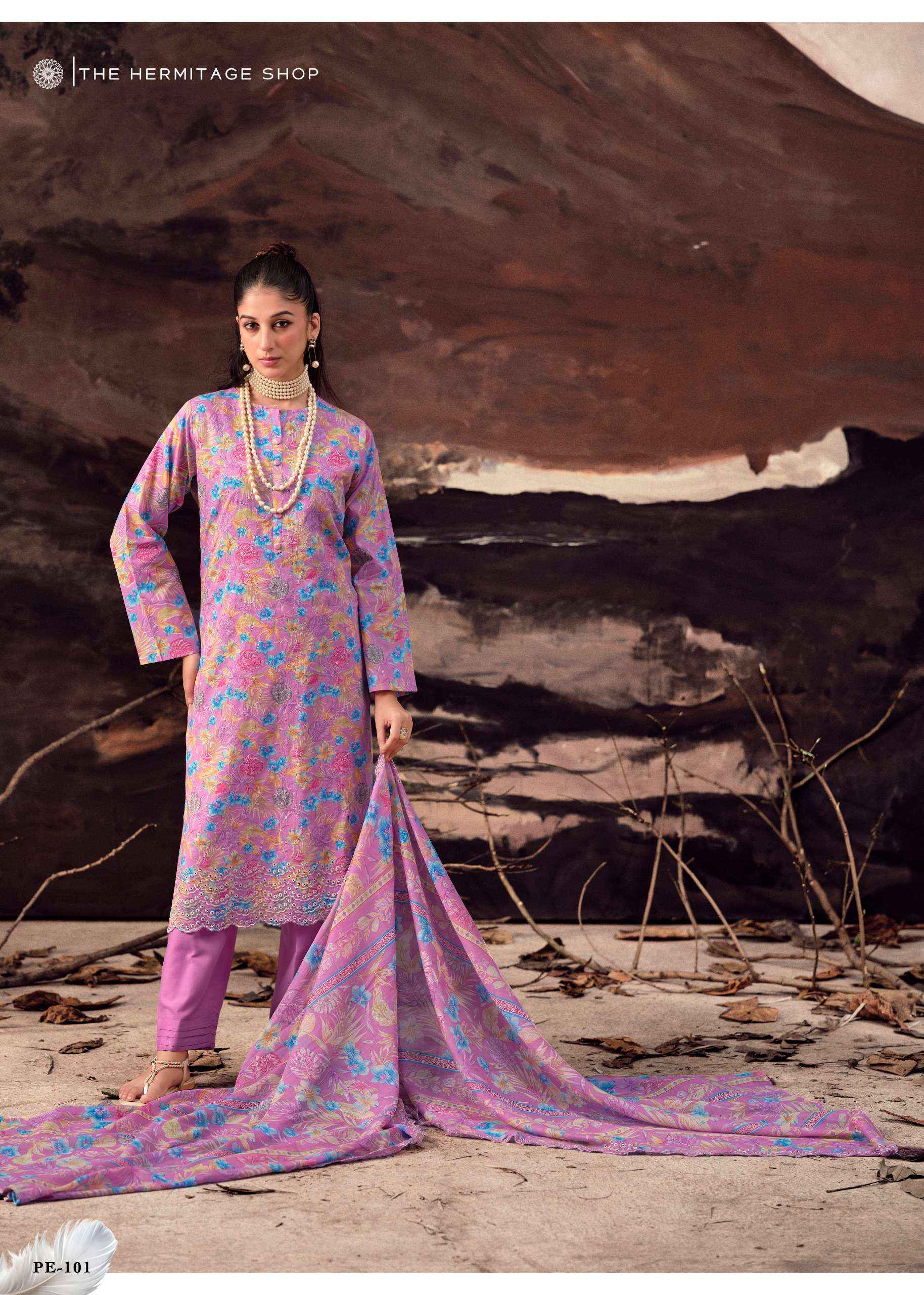 THE HERMITAGE SHOP PETALS IN MAL LAWN COTTON DRESS MATERIAL 4 PCS CATALOG