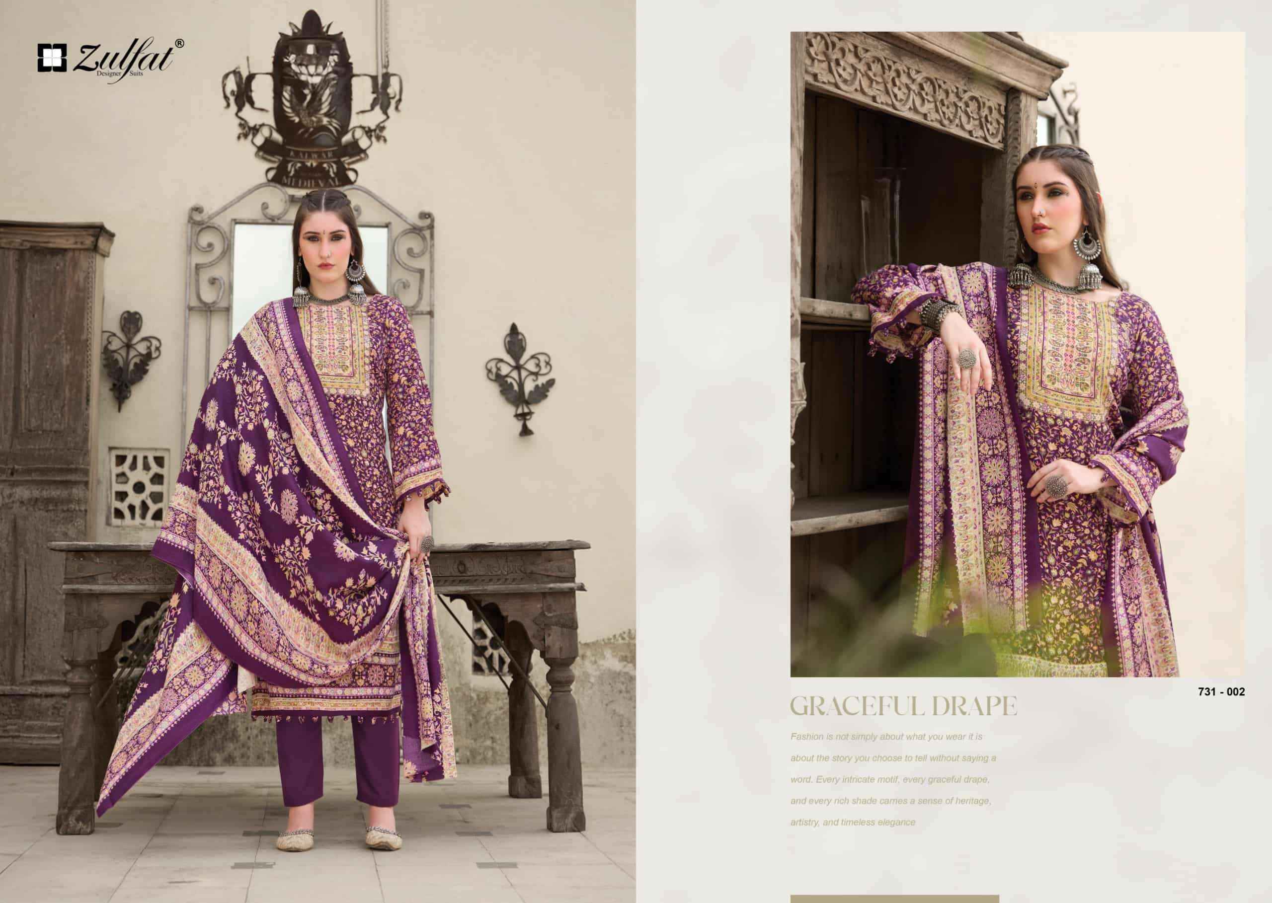 Zulfat Designer Gulnoor Pure Woolen Pashmina Dress Material 6 Pcs Catalog
