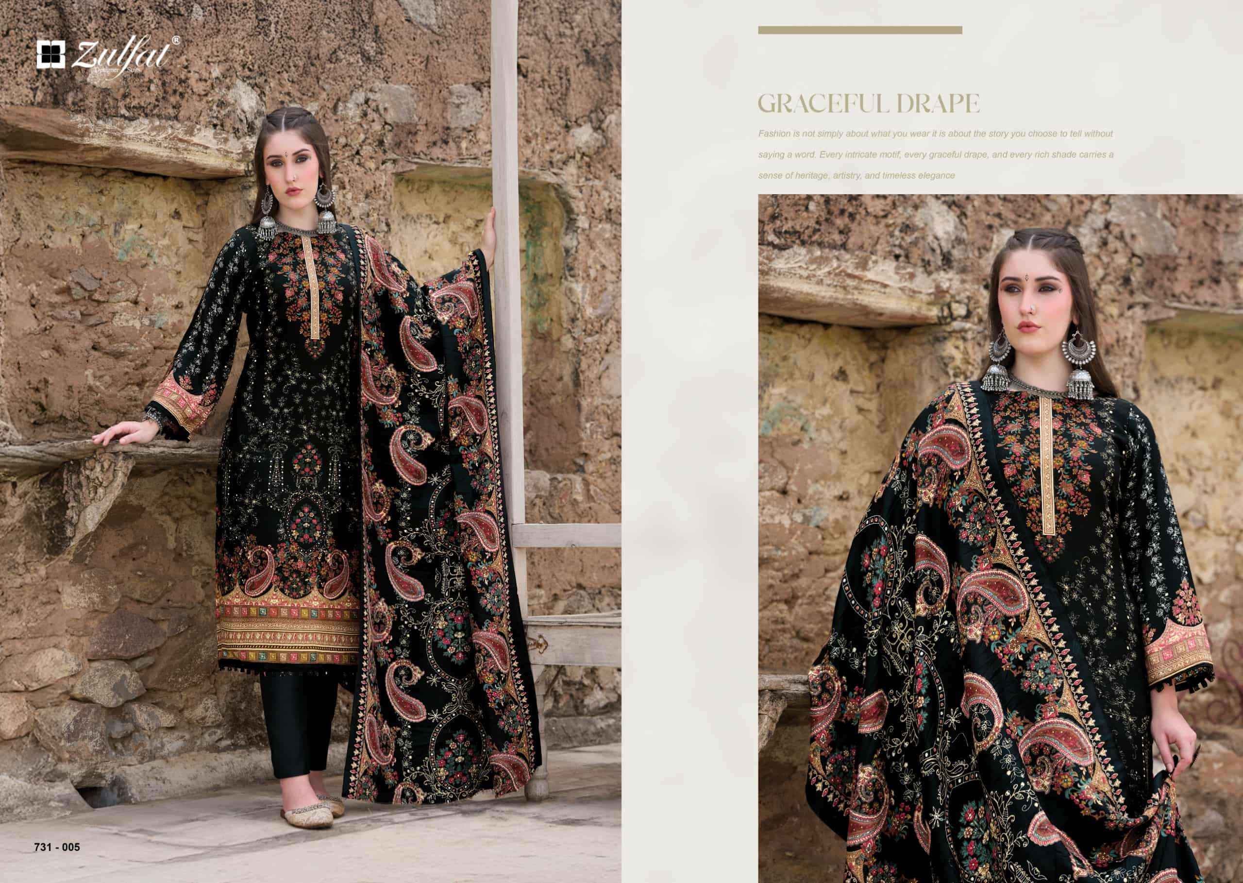 Zulfat Designer Gulnoor Pure Woolen Pashmina Dress Material 6 Pcs Catalog
