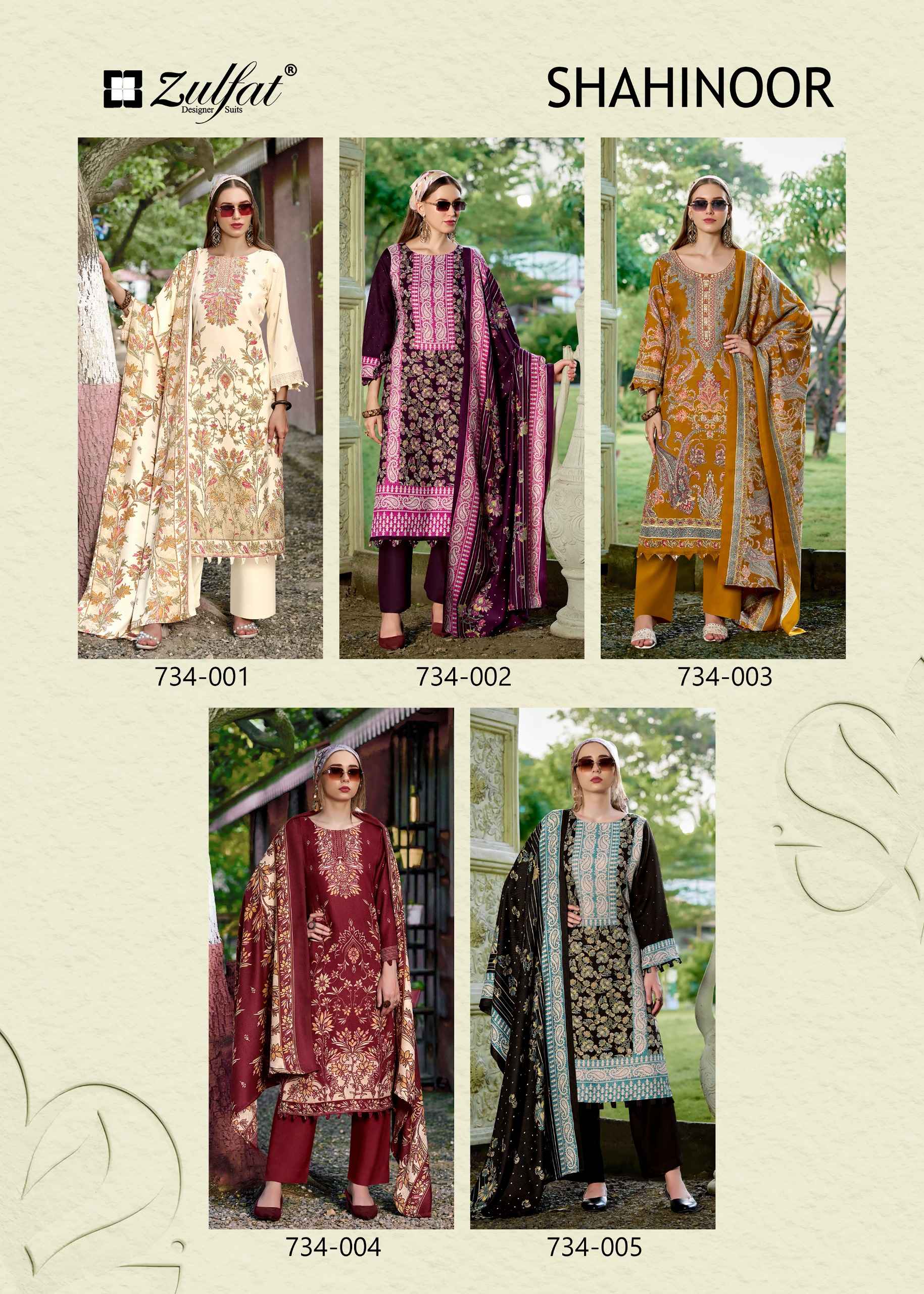 Zulfat Shahinoor Pure Woollen Winter Dress Material 5 Pcs Catalog
